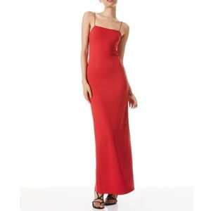 NWT Alice+Olivia Nelle Spaghetti Strap Maxi Dress in Bright Poppy Orange Red 4
